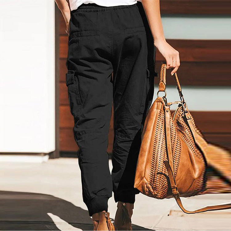 Damen lockere Cargo-Hose mit elastischem Bund und praktischen Taschen Heidi-Mode