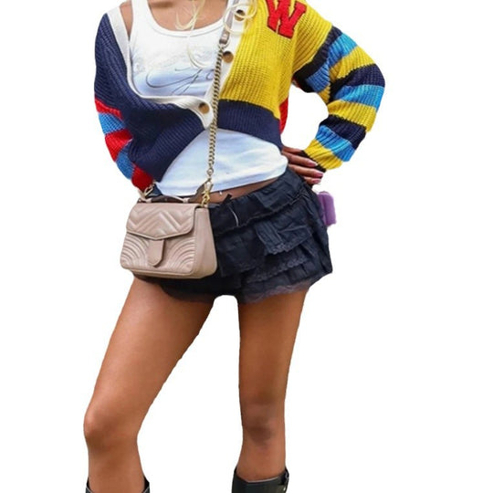 Damen Gemusterter Strickjacke mit Knopfdetails und weiten Ärmeln Heidi-Mode