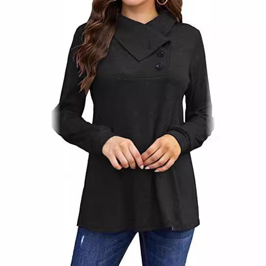 Damen asymmetrisches Sweatshirt mit hohem Kragen und praktischen Knopfdétails Heidi-Mode