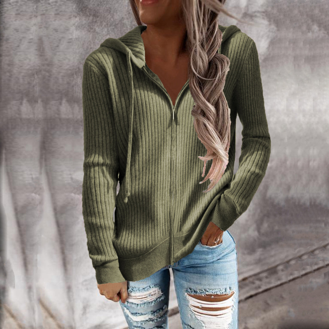 Damen Kapuzenjacke im modernen Rippenstrickdesign mit Taschen Heidi-Mode