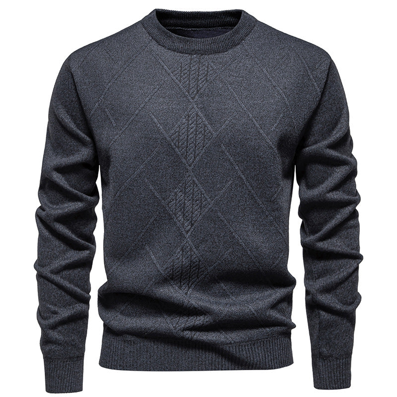 Herren Strickpullover mit strukturiertem Rautenmuster und klassischem Rundhalsausschnitt Heidi-Mode