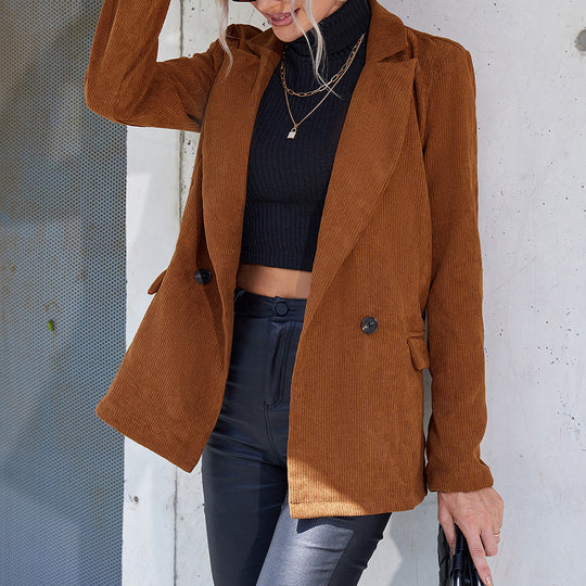 Damen cordjacke mit Doppelkknopfdesign und praktischen Seitentaschen Heidi-Mode
