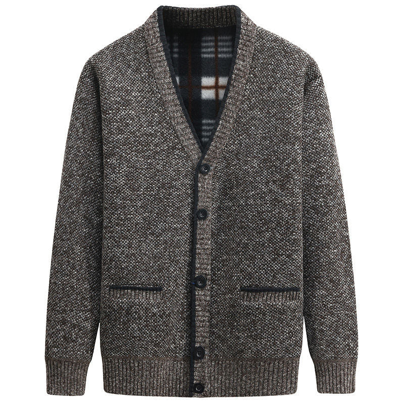 Herren Strickjacke mit kariertem Innenfutter und praktischen Taschen Heidi-Mode