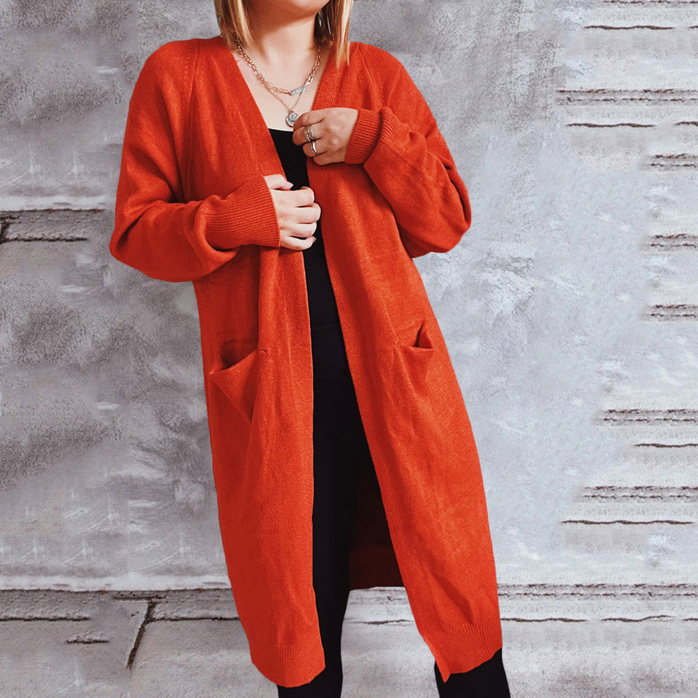 Damen lässiger Strickcardigan mit offenen Fronten und praktischen Taschen Heidi-Mode