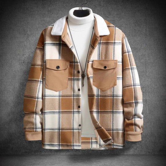 Herren Karo-Flanelljacke mit zwei Brusttaschen und weichem Kragen Heidi-Mode