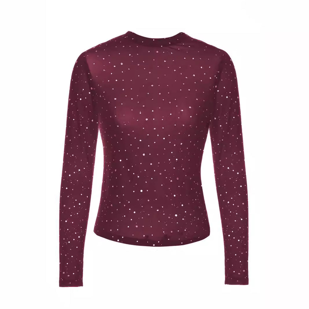 Damen Glitzerndes Langarmshirt mit schimmernden Pailletten Heidi-Mode