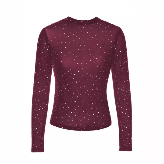 Damen Glitzerndes Langarmshirt mit schimmernden Pailletten Heidi-Mode