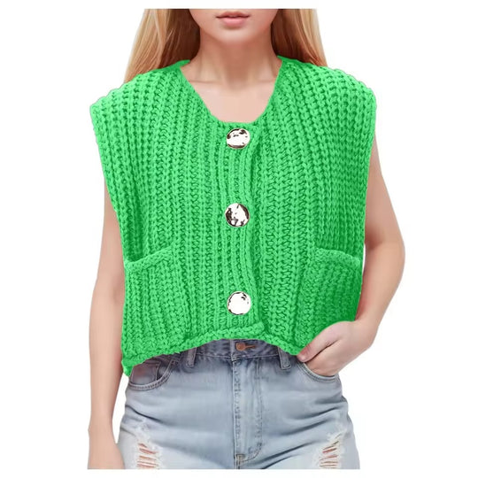 Damen Strickweste mit praktischen Taschen und dekorativen Holzknöpfen Heidi-Mode
