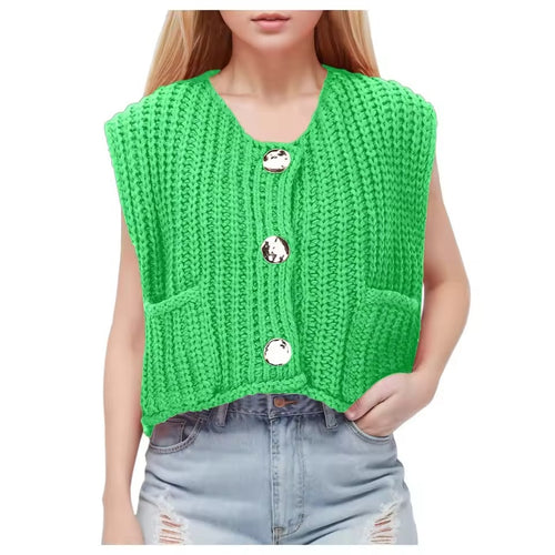 Damen Strickweste mit praktischen Taschen und dekorativen Holzknöpfen Heidi-Mode