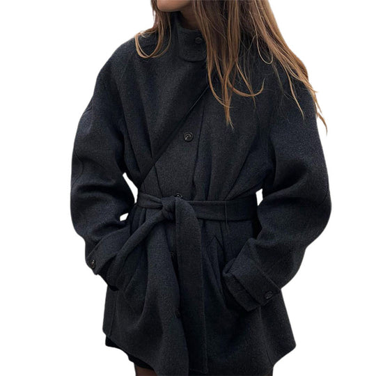 Damen bequeme Trenchcoatjacke mit Gürtel und voluminösen Ärmeln Heidi-Mode