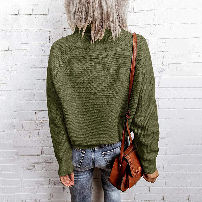 Damen lässiger Strickpullover mit hochgeschlossenem Kragen und dekorativen Nähten Heidi-Mode