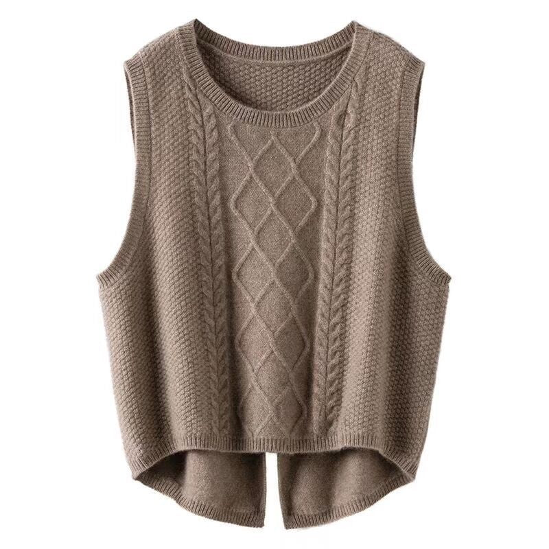 Damen Ärmellose Strickweste mit Zopfmuster und modernen Details Heidi-Mode