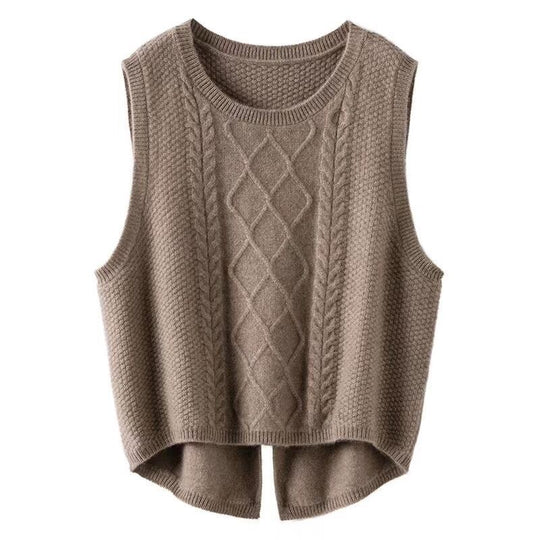 Damen Ärmellose Strickweste mit Zopfmuster und modernen Details Heidi-Mode