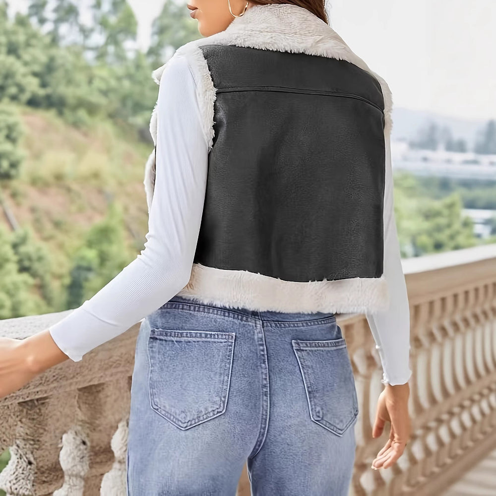 Damen stylish gesteppte Weste mit Fellkragen Heidi-Mode