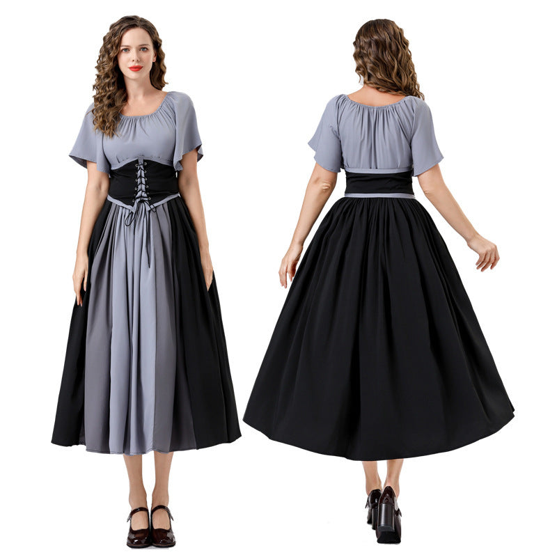Damen Elegantes Maxikleid mit taillierter Schnürung und luftigen Ärmeln Heidi