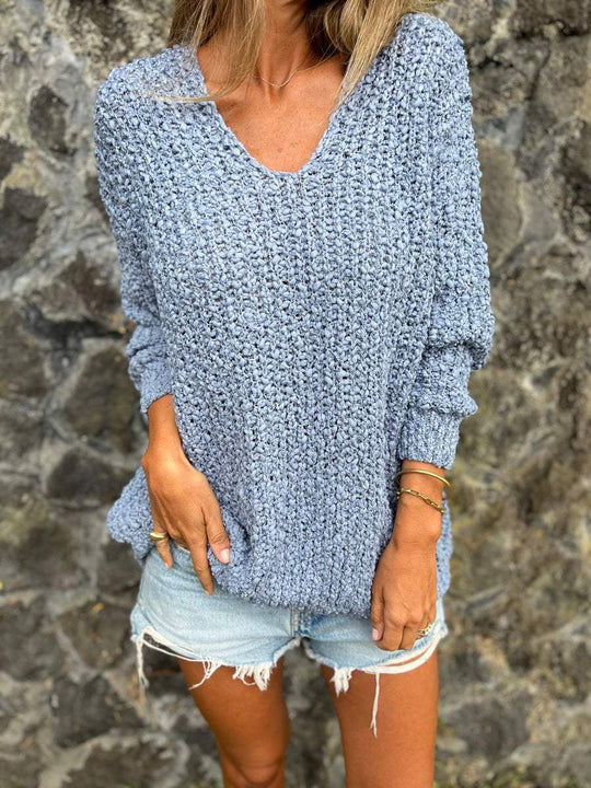 Damen Strickpullover mit V-Ausschnitt und lässigem Schnitt Heidi-Mode