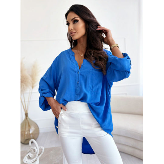 Femme Leichte Button-Up Bluse mit hochkrempelbaren Ärmeln Heidi-Mode