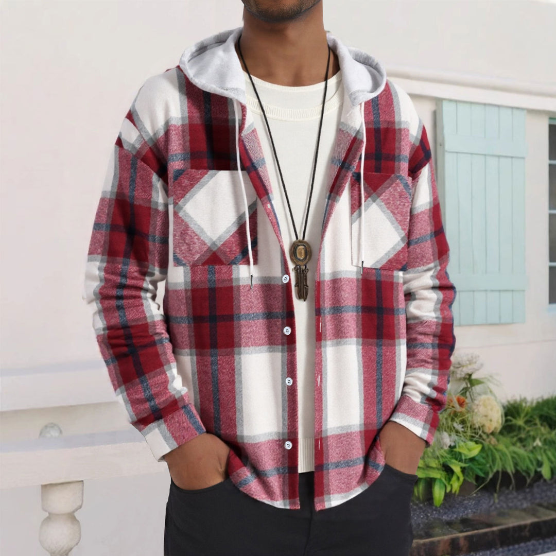Herren Karierte Flanelljacke mit Hoodie und praktischen Taschen Heidi-Mode