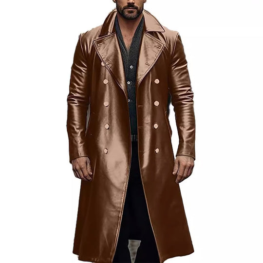 Herren Eleganter, glänzender Trenchcoat mit abnehmbarem Kragen Heidi-Mode