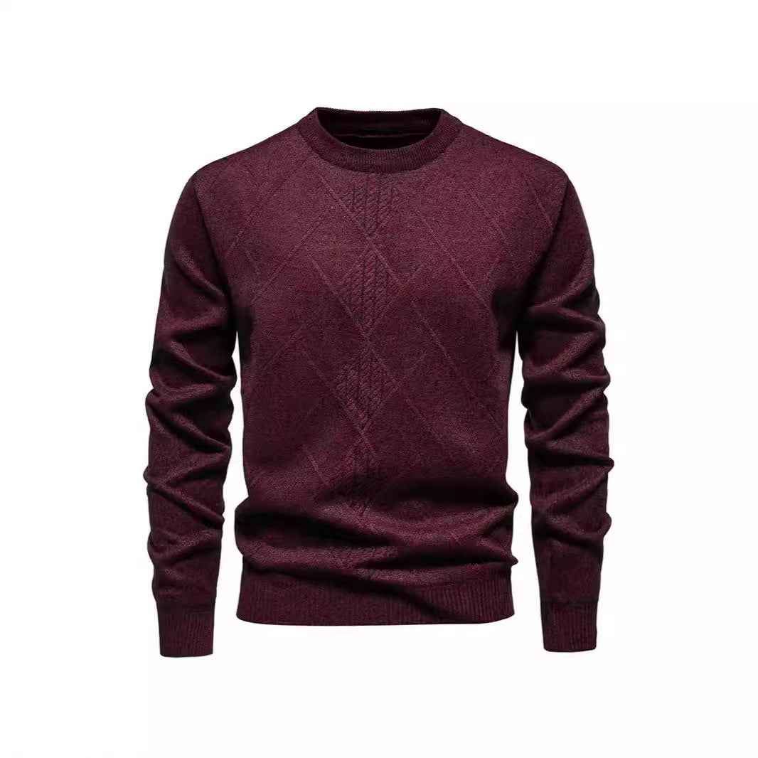 Herren Strickpullover mit strukturiertem Rautenmuster und klassischem Rundhalsausschnitt Heidi-Mode