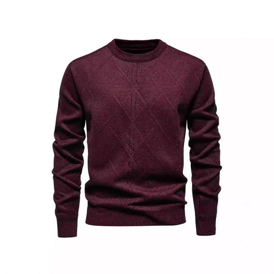 Herren Strickpullover mit strukturiertem Rautenmuster und klassischem Rundhalsausschnitt Heidi-Mode