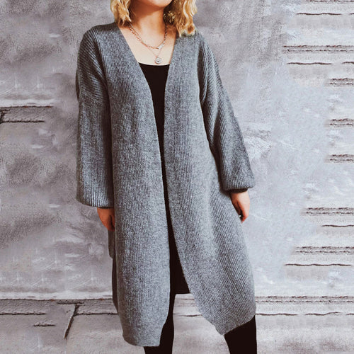 Damen lässiger Strickcardigan mit lässigen Oversize-Ärmeln und offenem Schnitt Heidi-Mode