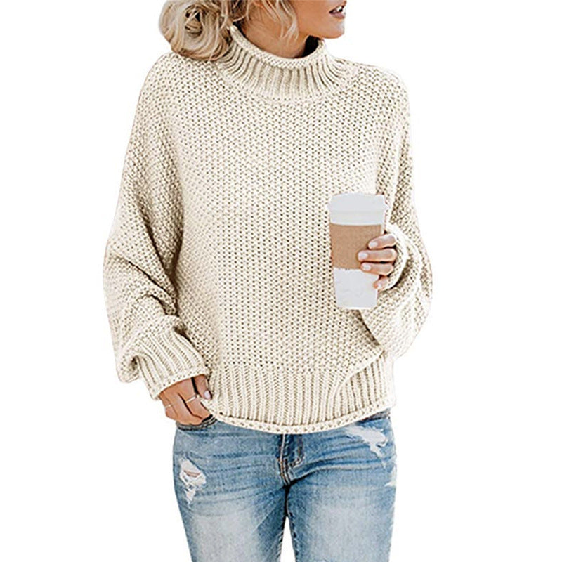 Damen Grobstrickpullover mit Rollkragen und lässigem Schnitt Heidi-Mode