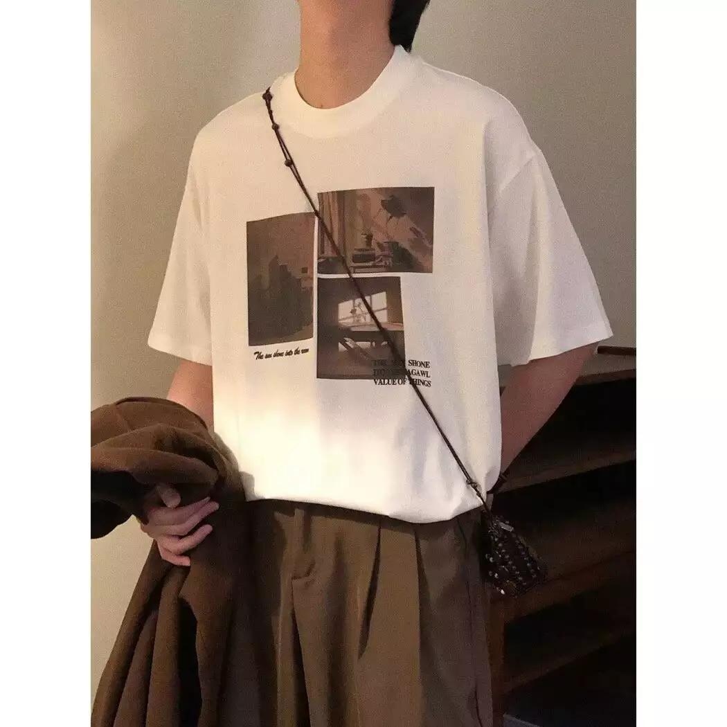 Damen modisches Kurzarm-T-Shirt mit kreativem Fotodruck und lockerer Passform Heidi-Mode