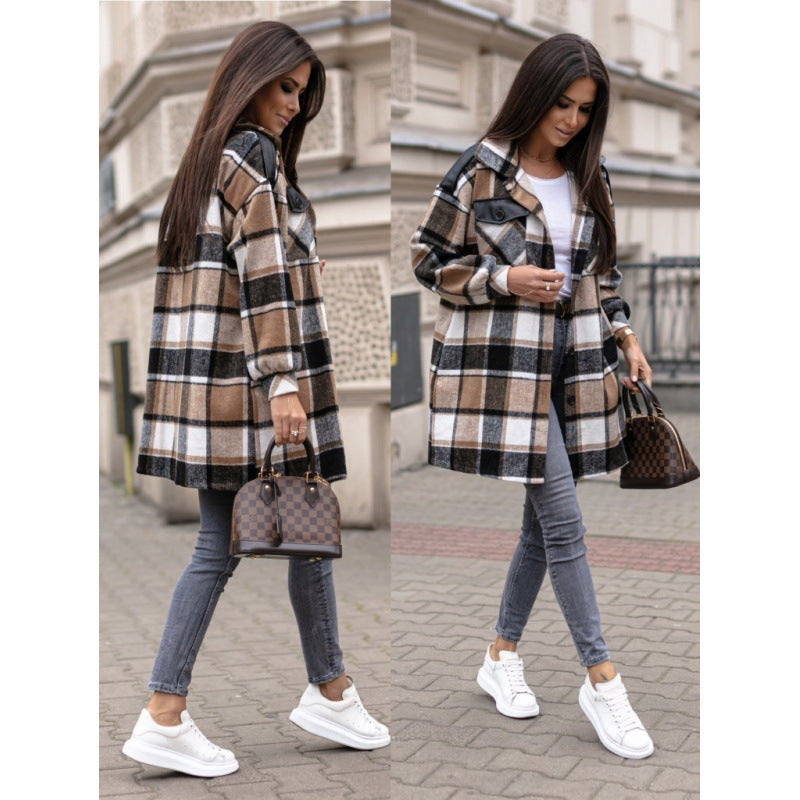 Damen Oversized Karierter Hemdjacke Heidi-Mode
