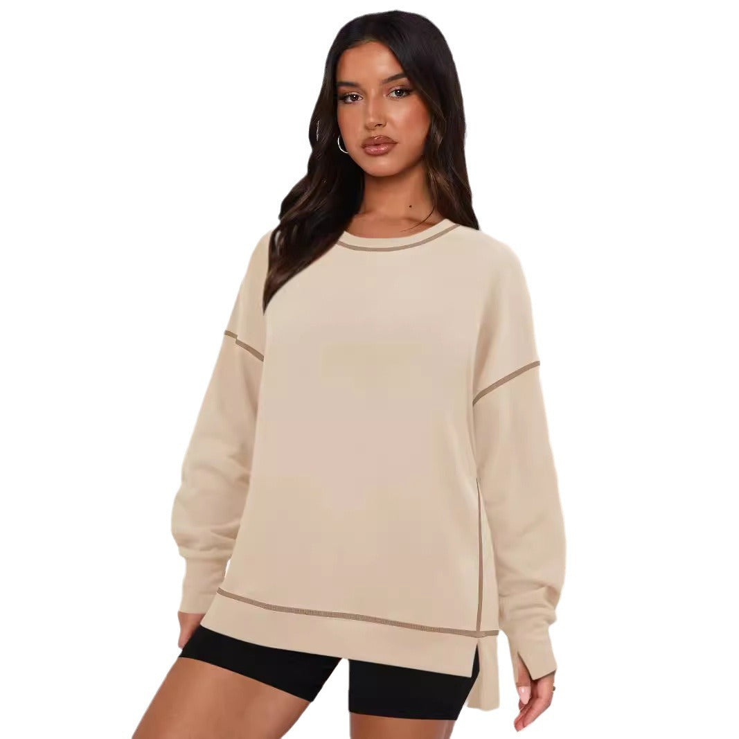 Damen Oversize Sweatshirt mit feiner Kontrastnaht Heidi-Mode