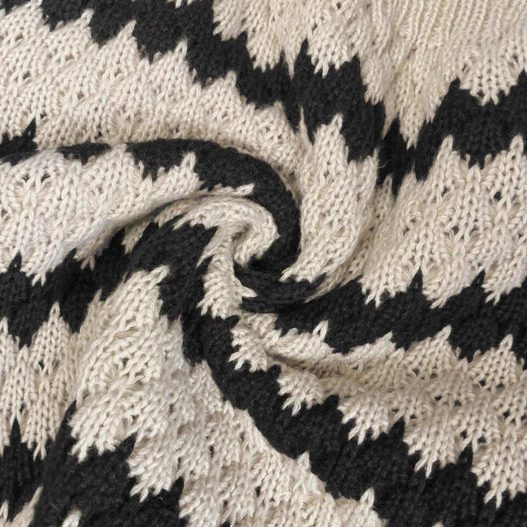 Damen Grobstrickpullover mit geometrischem Muster und voluminösen Ärmeln Heidi-Mode