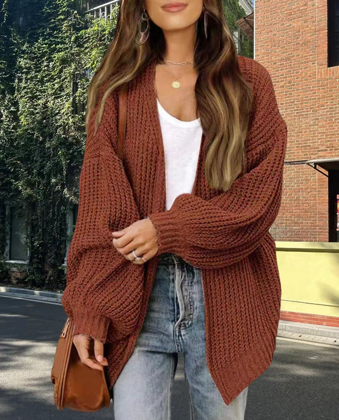 Damen Grobstrick Cardigan mit weitem Schnitt Heidi-Mode