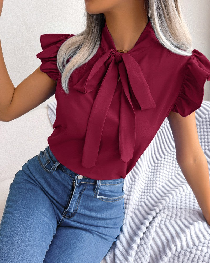 Damen Bluse mit Rüschendetails und schickem Schleifenelement Heidi-Mode
