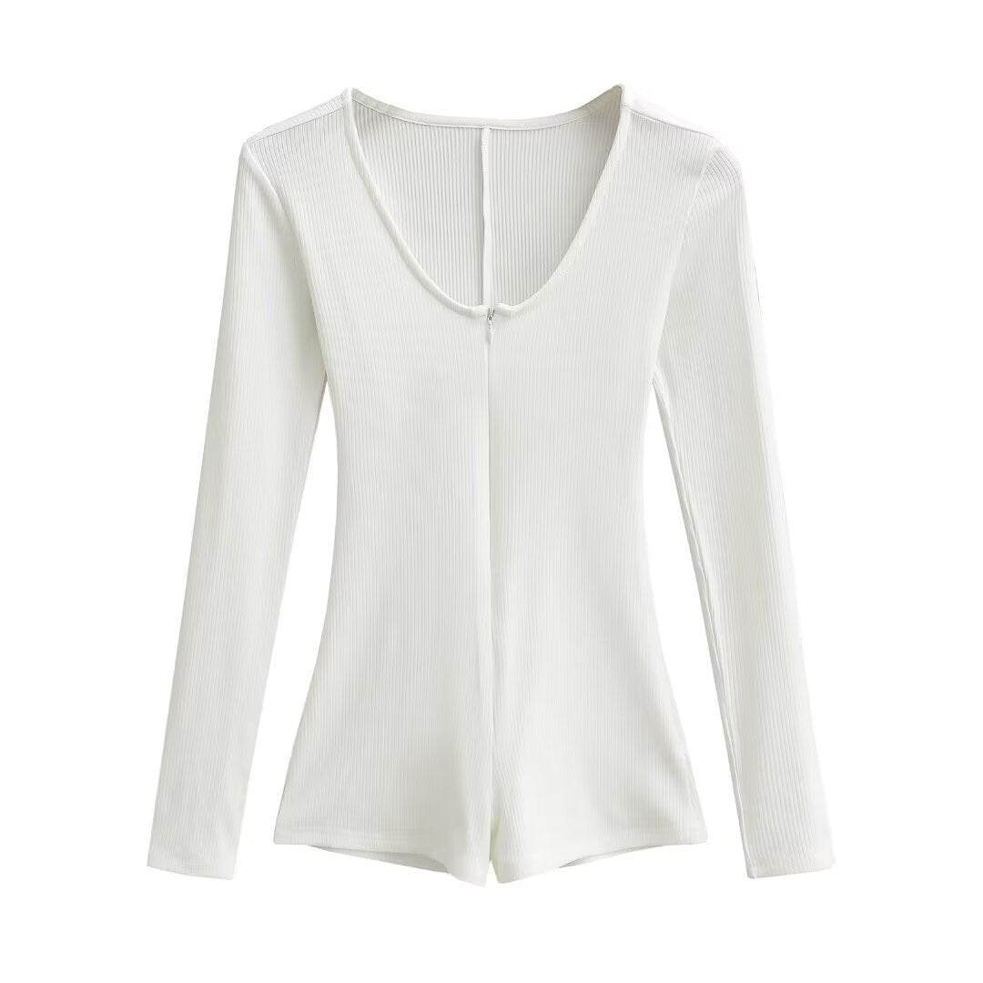 Damen Body mit tiefem V-Ausschnitt und elegantem Reißverschluss Heidi-Mode
