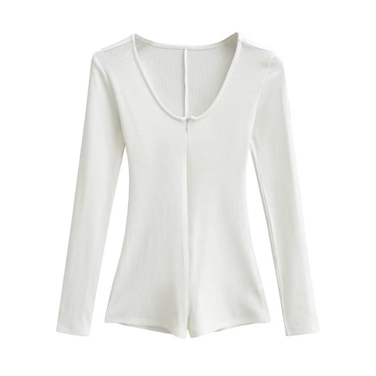 Damen Body mit tiefem V-Ausschnitt und elegantem Reißverschluss Heidi-Mode