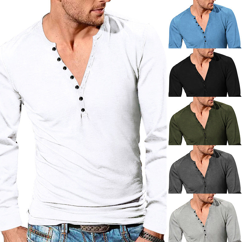 Herren Langarm-Henley-Shirt mit modischen Knopfdetails und weichem Baumwollstoff Heidi-Mode