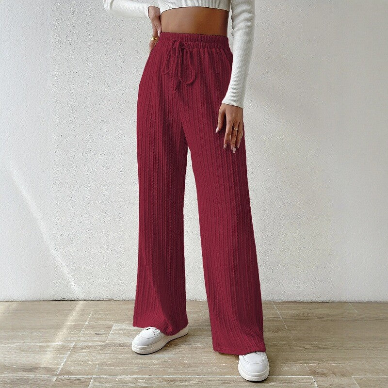 Damen entspannendes Strick-Loungewear-Set mit hoher Taille und weitem Bein Heidi-Mode