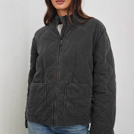 Damen gesteppte Utility-Jacke mit praktischen Taschen und hohem Kragen Heidi-Mode