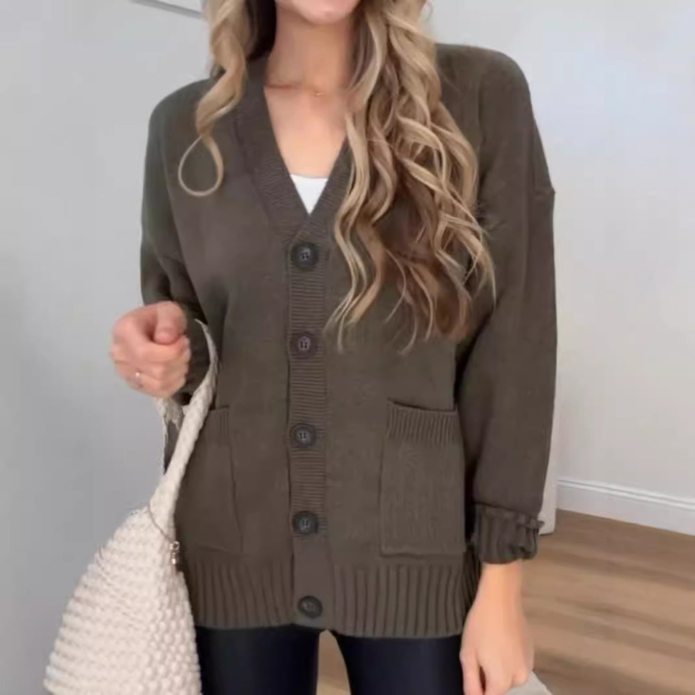 Damen Strickjacke mit Taschen und modernen Knöpfen Heidi-Mode