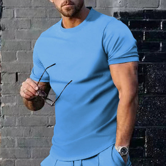 Herren Basic Rundhals-T-Shirt aus atmungsaktiver Baumwolle Heidi-Mode