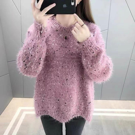 Damen Flauschiger Pulli mit einzigartigem Strukturdesign und funkelnden Akzenten Heidi-Mode