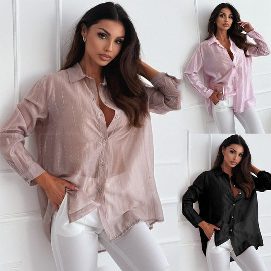 Damen lässige Bluse mit filigranem Glanz Heidi-Mode