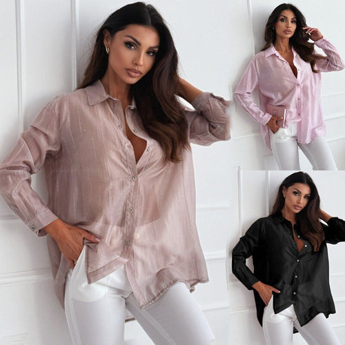Damen lässige Bluse mit filigranem Glanz Heidi-Mode