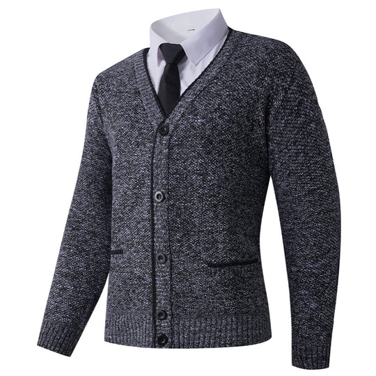 Herren Strickjacke mit V-Ausschnitt und klassischem Design Heidi-Mode