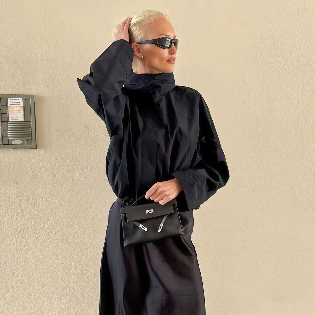 Damen Funktionale Oversized-Jacke mit hohem Kragen und innovativem Design Heidi-Mode