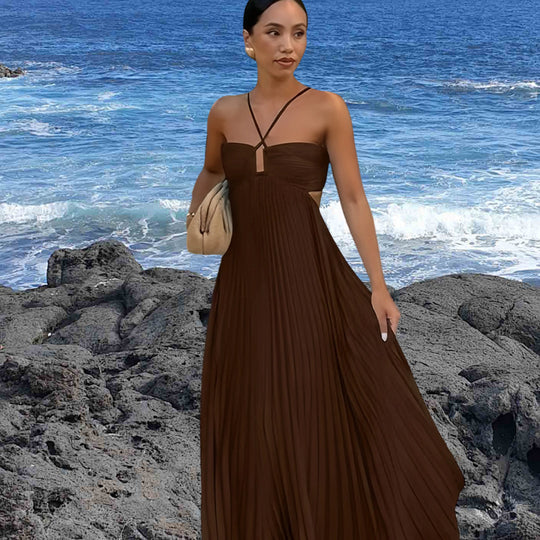 Damen Elegantes Maxi-Kleid mit plissierten Details und schickem Cut-Out Heidi-Mode