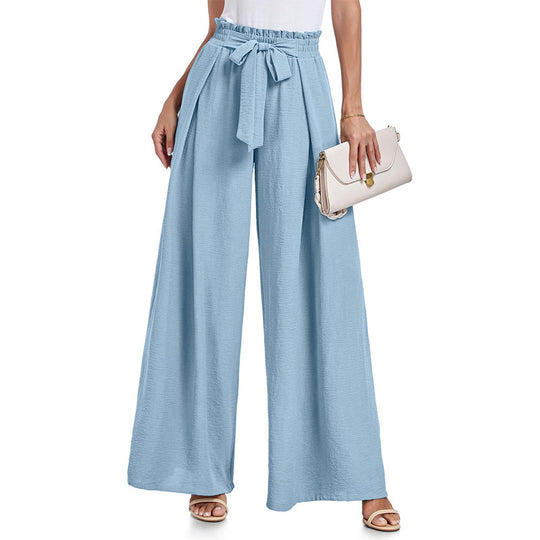 Damen weite Hochbundhose mit Taillengürtel und fließendem Stoff Heidi-Mode