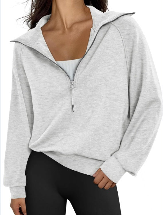 Damen lässiger Sweatpullover mit hohem Kragen und Reißverschluss Heidi-Mode