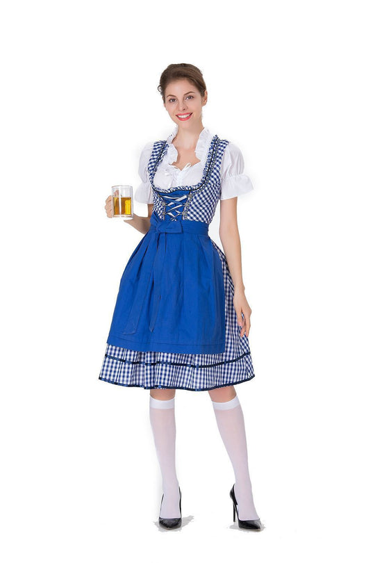 Damen Trachtenkleid mit romantischen Karomustern und verspielten Rüschen Heidi