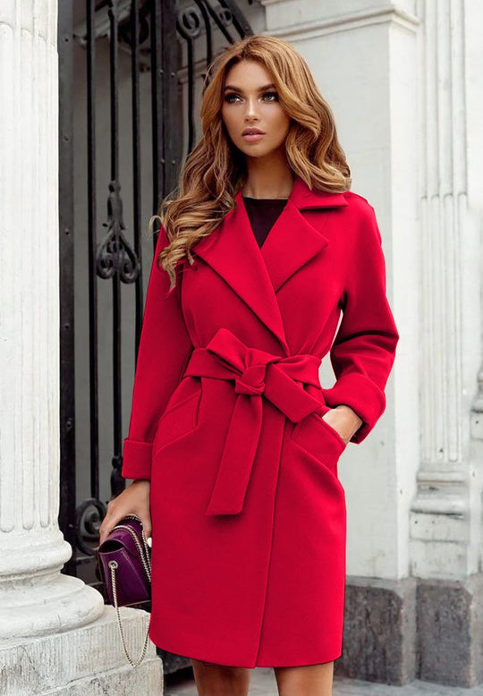 Damen eleganter Trenchcoat mit Taillengürtel und praktischen Taschen Heidi-Mode